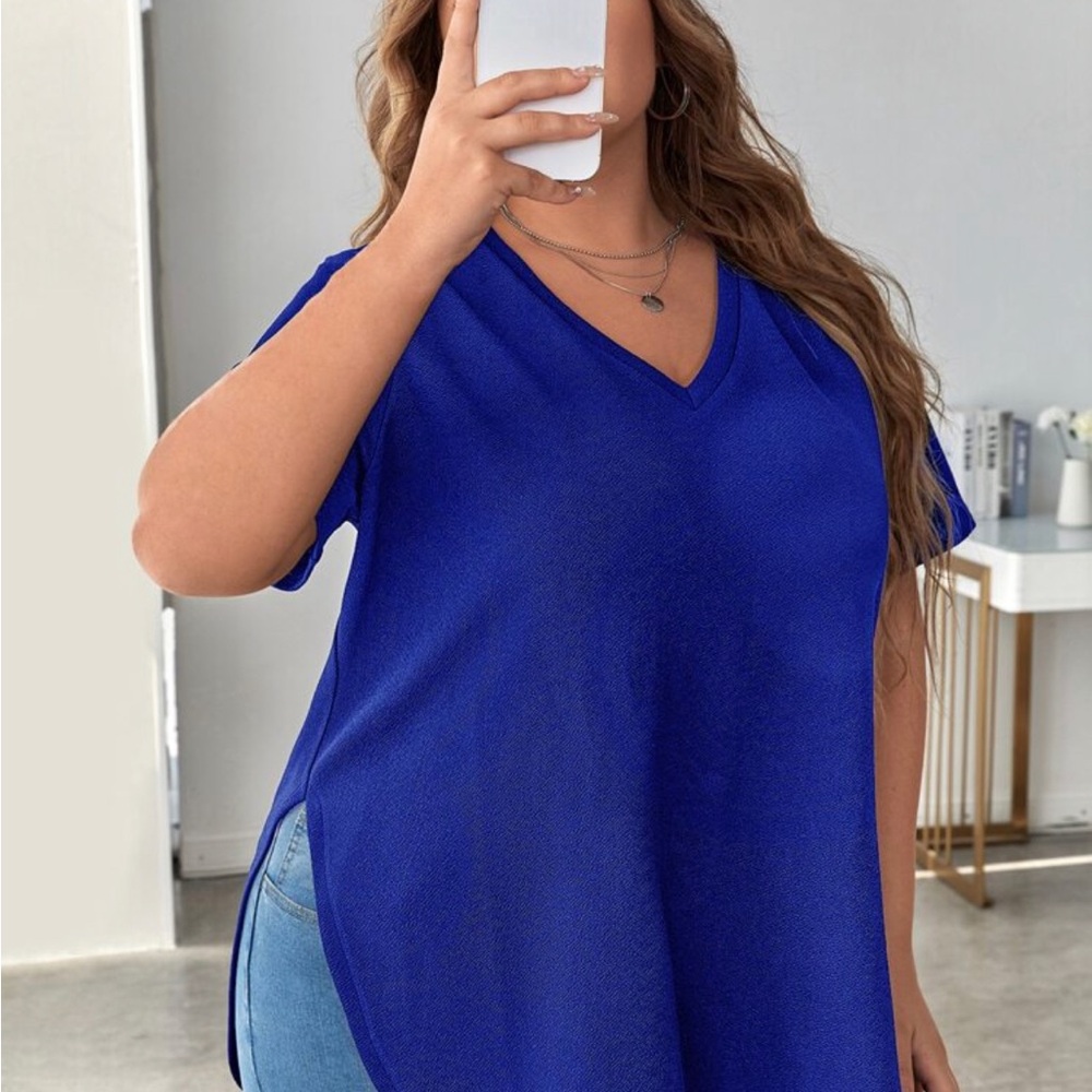 Women's Blue V-Neck Top